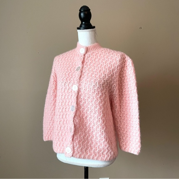 QUEENS WAY | Vintage Pink Hand Knit Cardigan Sweater Sz M - Picture 5 of 7